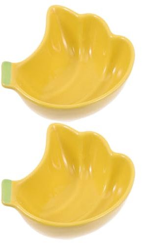 IMSFQFWL 2 PCS Ceramic Dish Hawaiian Food Kitten Feeder, Cartoon Banana Small Animals Food Bowl for Hedgehog, Guinea Pig, Hamster Pets Feeding Water Bowl
