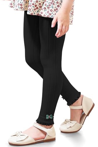 GroYolan Leggings Bambine e Ragazze A Coste Elasticizzati, Leggings Bambina Pizzo Fiocco, Collant Senza Piedi in Maglia, per Scuola e Tempo Libero