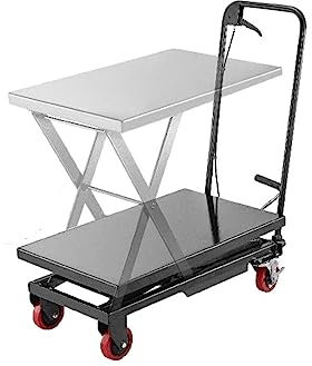Carrello elevatore idraulico a forbice 500LBS Tavolo elevatore manuale for impieghi gravosi Altezza regolabile for la consegna di magazzini di fabbriche Migliora l'efficienza(Beige)