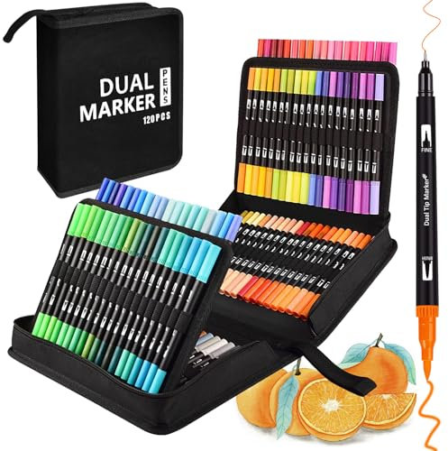 Vakki Dual Brush Pen Set,Filzstifte 120 Farben Dual Tip Stifte Fineliner, Pinselstifte Für Erwachsene, Filzstifte Dicke und Dünne für Malbücher, Manga stifte Malstifte