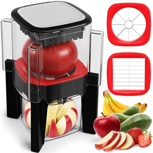 Fullstar Apple Slicer & Corer with Built-In Container – 2-Blade Fruit Cutter, 8 Slices, Includes Strawberry & Soft Fruit Attachments, Heavy-Duty Stainless Steel, Mess-Free Meal Prep