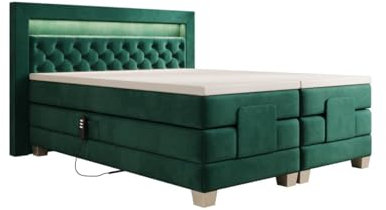 Luxusbetten24 Boxspringbett Velora Samt 180x200 elektrisch verstellbar mit LED | Bezug: Samt | Farbe: Grün | Härtegrad: H3 (70-100kg)