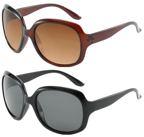 SAIIURV 2 Piezas Gafas de Sol Polarizadas de Gran Tamaño para Mujer, Marco Grande Moda Clásico Retro Oversized Protección UV400 Cuadradas Lentes de Sol big Sunglasses para Conducir Playa Viajar