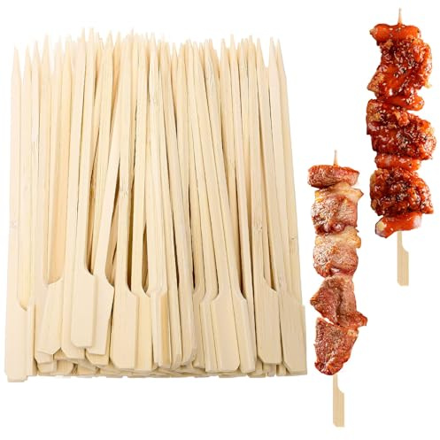 200 Bamboo Paddle Skewers 15cm, Flat Wooden Cocktail & BBQ Sticks