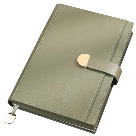 Tanou Anteckningsbok A5-linjerad för flickor och kvinnor, konstläder dagbok 150 ark/300 sidor, 100 gsm papper inbunden anteckningsbok med organisatörväska, pennhållare för skola och kontor, grön