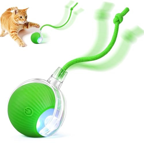 TTPOLONG Jouet Interactif pour, Balle Interactive Chat, Trois Modes réglables avec Fonction de réveil pour Chien Chat (Vert)