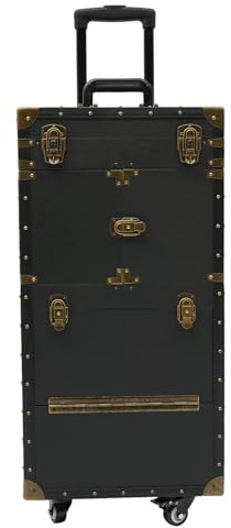 Punk Hairdressing Case with Combination Locks, 38x25x82cm Large Professional Barber Tool Box Lockable Salon Stylist Organiser for Scissors & Clippers, Mobile Beauty Vanity Case (Black)