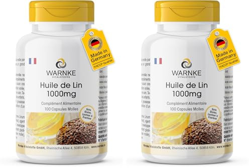 Huile De Lin 1000 mg - 100 gélules molles - Préssé à froid - Oméga 369 + Vitamine E | Warnke Vitalstoffe - Qualité des pharmacies allemandes (Lot de 2)