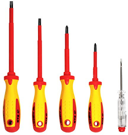 S&R Schraubendreher Set 5-tlg – VDE Schraubenzieher Set für Elektro & Elektriker | Screwdriver Set, Elektro Schraubendreher, Kreuzschlitzschraubendreher & Schlitz (SL/PH) Schraubendrehersatz