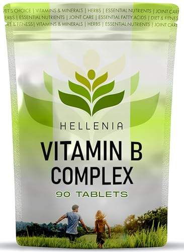 Vitamin B Complex High Strength | 90 Vegan Tablets | B Complex for Immune System & Reduction in Tiredness | All 8 B Vitamins B1,B2,B3,B5,B6,B7,B9,B12 | Made in the UK by Hellenia