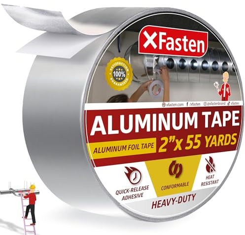 XFasten Professional Aluminum Foil Tape, 3.6 mil, 2 Inches x 55 Yards HVAC Tape