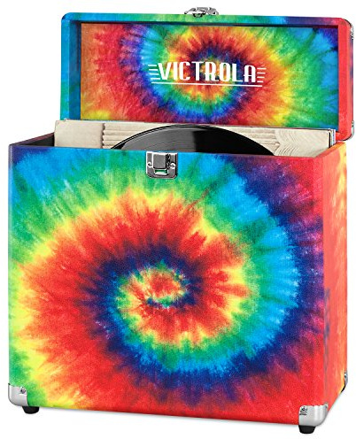 Victrola Vintage Vinyl Record Storage Carrying Case for 30+ Records, Tie Dye