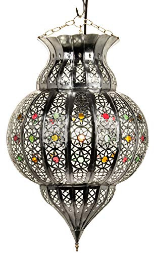Lámpara colgante oriental Jilan plateada 42 cm, casquillo E27, diseño marroquí, para salón, cocina o mesa de comedor