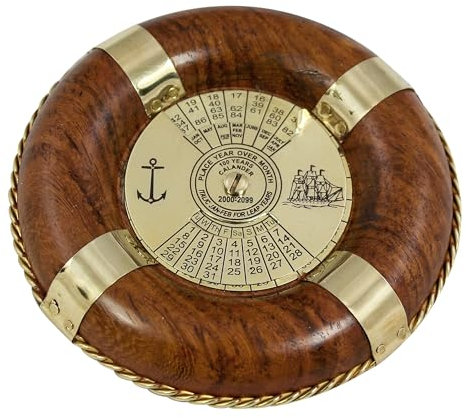 Sea-Club Dauerkalender-Rettungsring Maritime Deko Messing/Holz Ø=9cm