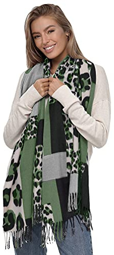 Glamexx24 Écharpe XXL Femme Oversized, Modèle Léopard Confortable et Chaude, Poncho à Franges Trois Couleurs, Châle Couverture