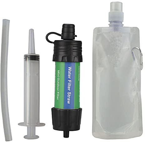 HIAME Filtro dell'acqua da 5000 l, per esterni, portatile, da campeggio, mini filtro per acqua da 0,01 micron, con sacchetto per bere e paglia, rimuove il 99,99% di batteri per la prevenzione di