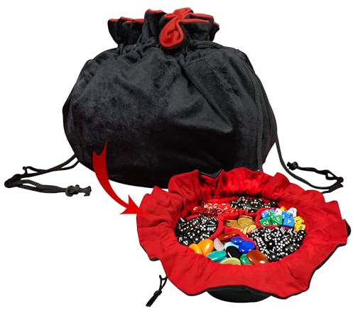 Mythrojan Dice Bag Renaissance DnD DIY Multi Section Pouch for LARP, Cosplay Costume Accessory Medieval Dungeons & Dragons Black Velvet Waist Pouch