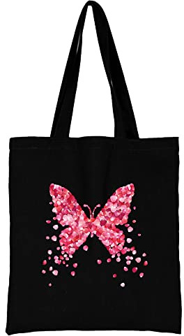 Butterfly Canvas reusable grocery bags, Foldable Casual Travel HandBag, Shoulder Beach Tote Bags, Shopper bag eco friendly super strong washable Storage bags Shopping bag Canvas bag for Women