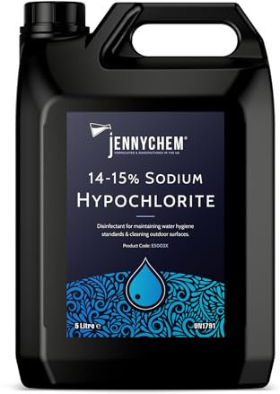 Jennychem Sodium Hypochlorite Solution 14-15%, Powerful Swimming Pool Chlorine, Patio Cleaner, Transform Your Outdoor Space (5L)