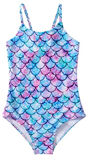 Xumplo Traje de baño de una pieza para niñas, traje de baño de sirena, traje de baño de 2 a 12 años, Sirena azul., 10-12 Años