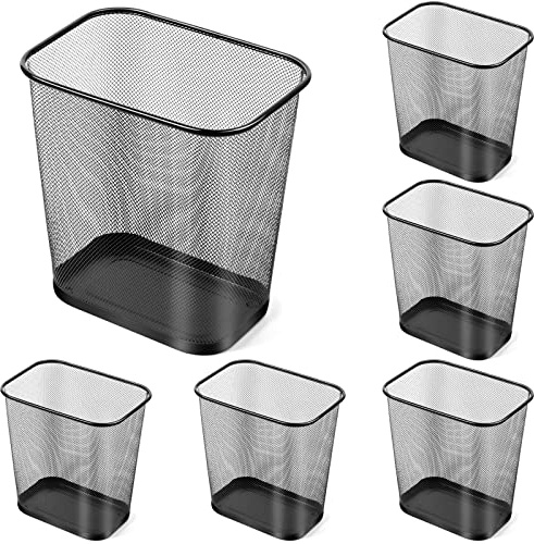 Nuanchu 6 Pcs Mesh Square Trash Cans 4 Gallons Wire Wastebasket for Home Black Metal Office Garbage Cans Rectangular Trash Bin for Kitchen Bathroom Bedroom, 11.7 x 8.5 x 11.8 Inch (Black)