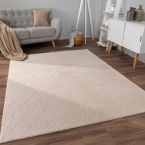 Paco Home Teppich Wohnzimmer Schlafzimmer Kurzflor Skandinavisches Boho Muster Geometrisch Rauten Motiv Einfarbig Weich Modern, Grösse:160x220 cm, Farbe:Beige 2