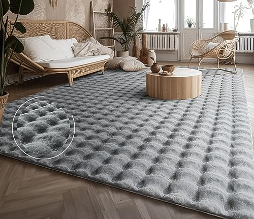 Paco Home Weicher Flauschiger moderner Bubble Wohnzimmer Teppich Hochflor Fell Geometrisches Design Hoch-Tief-Effekt, Grösse:120x160 cm, Farbe:Grau 3