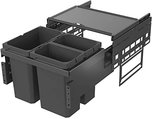 VAUTH-SAGEL Envi Space S Einbau Abfallsammler KB 500mm, Mülleimer 2 Fächer Abfalltrennsystem mit Frontanbindung im Spülenunterschrank 1x 12l und 2x 15,5l, Kunststoff lavagrau