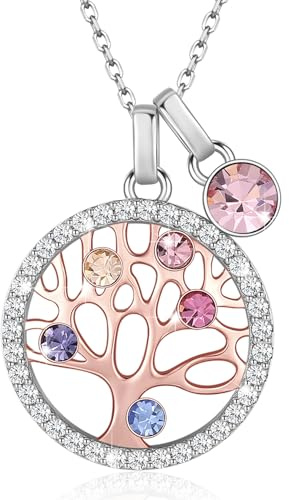 LEKANI Collares Plata Árbol de la Vida Colgante Cristales de Austriacos, Joyas para San Valentin, Regalos Originales para Mujer, Abuela, Dia de la Madre (rose gold 1)