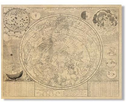 GDPOOTREE Vintage Astronomie Karte Poster Himmlische Sternkarten Drucke Astronomie Enthusiast Geschenke Büro Wanddekoration Leinwand Gemälde 50X70Cm No Frame