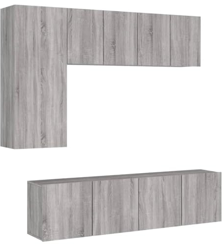 vidaXL Unités Murales TV 5 pcs, Armoires de Télévision Suspendues avec Rangement, Meubles Télé de Salon, Moderne, Sonoma Gris Bois d'Ingénierie