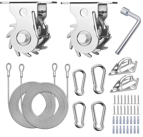 HDYAR 43 Pcs Shade Sail Hardware Kit with Ratchet Winch Wire Tensioner for Rectangle/Triangle Shade Sail Installation, 304 Grade Stainless for Garden, Outdoors (Winch + Hardware Kit + Cables)