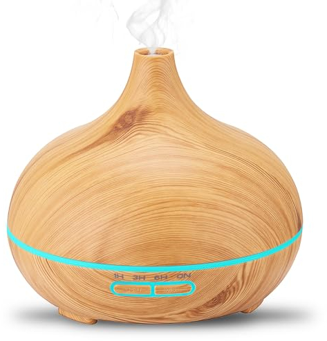 Difusor de Aceites Esenciales, Difusor de Aromas de 500 ml, Difusor de Aromaterapia Ultrasónico, Ultrasilencioso, 7 Colores LED, Humidificador Aceites Esenciales para la Oficina en Casa