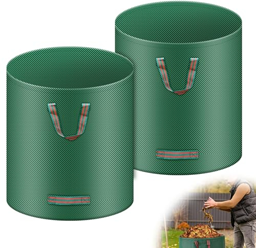 2X 500L Gartenabfallsack Laubsack, Groß Robust Gartensack Extra Stabil Selbststehend Garten Sack Abfallsack Faltbar aus Polypropylen-Gewebe 150GSM für Gras Laub Hecke Gartenabfall