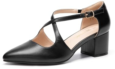 DREAM PAIRS Comode Scarpe con Tacco Largo e Cinturino Incrociato da Donna per Lavoro Feste e Sposa,Size 41,Nero-Pu,SDPU2409W