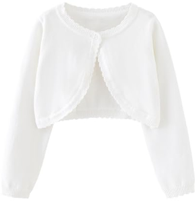 Miipat Cardigan Tricoté Fille Manches Longues Enfant Bouton Simple Bolero Shoulder Jersey Manteau Tricoté Blanc 110 3-4 Ans