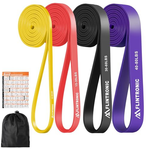 flintronic Resistance Bands Set, 4 Verschiedene Stufen von Widerstandsbändern, Fitnessband Gymnastikband für Muskelaufbau, Fitnessbänder für Klimmzüge Training, Kraftraining, Yoga