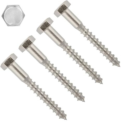 TERF® M5 X 50mm Coach Screws Hex Head Stainless Steel A2 (304) Coach Screw M5 (5mm) X 50mm Wood Masonry Brick Concrete Wall Fixing Lag Screw Bolts - Pack of 10