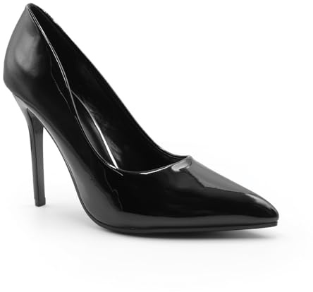 Womens High Heel Pointed Toe Pumps Smart Office Work Courts Shoes Ladies Pumps Party Prom Wedding Bridal Occasion Heeled Court Stiletto Heels Shoes Black Patent