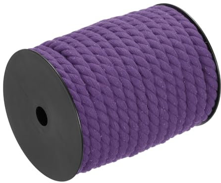sourcing map Cotton Rope 3 Strand Twisted Braided Rope Cord, Dark Purple 10mm x 75ft Craft for Wall Hanging, Plant Hanger, Knitting, Macrame Knotting