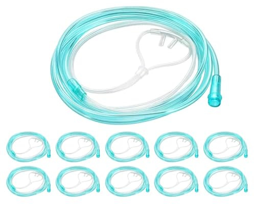Paquete de 10 cánulas de oxígeno nasal ultra suaves de alto flujo, tubo verde y cada embalaje individual con conexión estándar de 6.6 pies