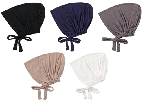 Abiyou 5PCS Mujer Hijab Undercap, Gorro de Hijab, Musulmanes Hijab Underscarf, Hijab Damas Undercap, Musulmán Debajo de Hijab Cap, Musulmán Turbante, para Mujeres (5 Colores)