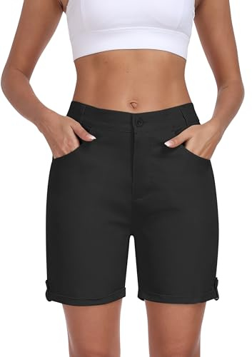 MoFiz Dam Cargobyxor Kort Bomull Bermuda Shorts Sommar Vandringsshorts, Svart-a, 3XL