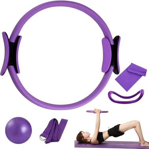 Juego De Anillo De Pilates, Aro de Pilates para Entrenamiento, Anillo Pilates Accesorios, Yoga Aro Pilates, Pilates Circle con Mango Doble, para Ejercicios de Pilates, Yoga, Gimnasia, Fitness
