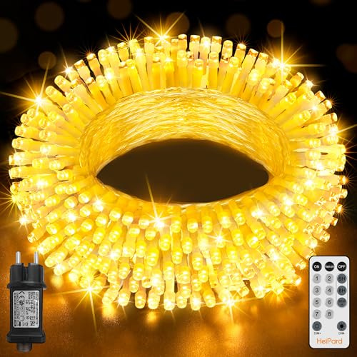 HeiPard Luci di Natale da Esterno e Interno, 10m 100 LED Bianco Caldo, 8 Modalità con Telecomando e 4 Livelli Luminosità, IP44 Impermeabile per Albero di Natale, Giardino, Balcone, Casa