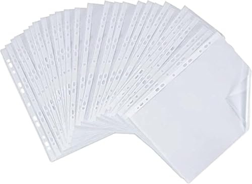 50 Pack A4 Clear Plastic Punched Pockets – Strong Sheet Protectors for Ring Binders – Transparent Document Sleeves for Office, School, Filing & Storage