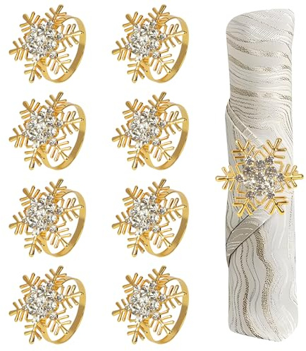 Portatovaglioli di Natale 8 Pezzi Fiocco di Neve Portatovaglioli ad Anello per Matrimonio Banchetto Cena Decorazione da Tavola per Natale (Oro, Diametro dell'anello circolare 4 cm)