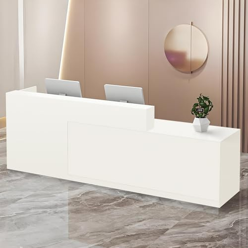 CCUKTFN Modern Reception Desk with Storage Drawers and Open Shelves, 100-240 cm Front Counter Table for Office, Salon, Lobby, Retail Store, or Home Workspace