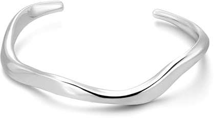 ALEXCRAFT Silver Bangle Bracelets for Women, Teardrop Waterdrop Cuff Bangle Adjustable 925 Sterling Silver Large Wave Twisted Curved Open Teardrop Bangles for Women Lady Bracelet Trendy Jewelry Gifts