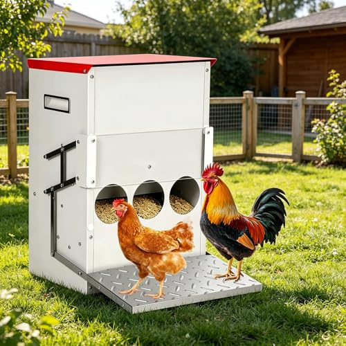 MUYIRTED Comedero Automático para Pollos con Pedal De Metal, 15kg Alimentador para Varias Gallinas y Patos, Fácil De Usar y Limpiar